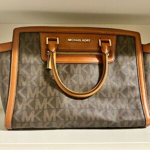 Michael Kors Selma Satchel in brown with Signature coated canvas & leather trim